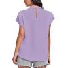imageLYANER Womens Casual Mock Neck Basic Pleated Wrap Short Sleeve Curved Keyhole Back Blouse Shirt TopLight Purple
