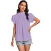 imageLYANER Womens Casual Mock Neck Basic Pleated Wrap Short Sleeve Curved Keyhole Back Blouse Shirt TopLight Purple