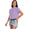 imageLYANER Womens Casual Mock Neck Basic Pleated Wrap Short Sleeve Curved Keyhole Back Blouse Shirt TopLight Purple