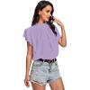 imageLYANER Womens Casual Mock Neck Basic Pleated Wrap Short Sleeve Curved Keyhole Back Blouse Shirt TopLight Purple
