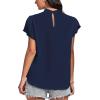 imageLYANER Womens Casual Mock Neck Basic Pleated Wrap Short Sleeve Curved Keyhole Back Blouse Shirt TopNavy Blue