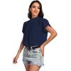 imageLYANER Womens Casual Mock Neck Basic Pleated Wrap Short Sleeve Curved Keyhole Back Blouse Shirt TopNavy Blue