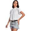 imageLYANER Womens Casual Mock Neck Basic Pleated Wrap Short Sleeve Curved Keyhole Back Blouse Shirt TopWhite