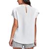 imageLYANER Womens Casual Mock Neck Basic Pleated Wrap Short Sleeve Curved Keyhole Back Blouse Shirt TopWhite