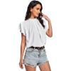 imageLYANER Womens Casual Mock Neck Basic Pleated Wrap Short Sleeve Curved Keyhole Back Blouse Shirt TopWhite
