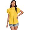 imageLYANER Womens Casual Mock Neck Basic Pleated Wrap Short Sleeve Curved Keyhole Back Blouse Shirt TopYellow