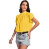 imageLYANER Womens Casual Mock Neck Basic Pleated Wrap Short Sleeve Curved Keyhole Back Blouse Shirt TopYellow