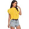 imageLYANER Womens Casual Mock Neck Basic Pleated Wrap Short Sleeve Curved Keyhole Back Blouse Shirt TopYellow