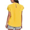 imageLYANER Womens Casual Mock Neck Basic Pleated Wrap Short Sleeve Curved Keyhole Back Blouse Shirt TopYellow