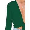 imageLYANER Womens Deep V Neck Tie Front Knot Long Sleeve Sexy Wrap Crop Top Blouse Dark Green XSmall