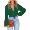 imageLYANER Womens Deep V Neck Tie Front Knot Long Sleeve Sexy Wrap Crop Top Blouse Dark Green XSmall