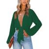imageLYANER Womens Deep V Neck Tie Front Knot Long Sleeve Sexy Wrap Crop Top Blouse Dark Green XSmall