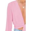 imageLYANER Womens Deep V Neck Tie Front Knot Long Sleeve Sexy Wrap Crop Top Blouse Pink Large