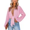 imageLYANER Womens Deep V Neck Tie Front Knot Long Sleeve Sexy Wrap Crop Top Blouse Pink Large