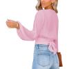 imageLYANER Womens Deep V Neck Tie Front Knot Long Sleeve Sexy Wrap Crop Top Blouse Pink Large