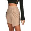 imageLYANER Womens Faux Suede Solid High Waist TwistFront Zipper Mini ALine Short SkirtBeige
