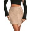 imageLYANER Womens Faux Suede Solid High Waist TwistFront Zipper Mini ALine Short SkirtBeige