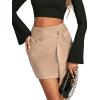 imageLYANER Womens Faux Suede Solid High Waist TwistFront Zipper Mini ALine Short SkirtBeige