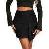 imageLYANER Womens Faux Suede Solid High Waist TwistFront Zipper Mini ALine Short SkirtBlack