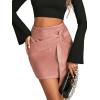 imageLYANER Womens Faux Suede Solid High Waist TwistFront Zipper Mini ALine Short SkirtDusty Pink