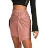 imageLYANER Womens Faux Suede Solid High Waist TwistFront Zipper Mini ALine Short SkirtDusty Pink