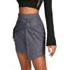 imageLYANER Womens Faux Suede Solid High Waist TwistFront Zipper Mini ALine Short SkirtGray