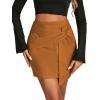 imageLYANER Womens Faux Suede Solid High Waist TwistFront Zipper Mini ALine Short SkirtKhaki