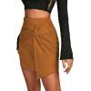 imageLYANER Womens Faux Suede Solid High Waist TwistFront Zipper Mini ALine Short SkirtKhaki