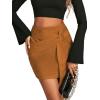 imageLYANER Womens Faux Suede Solid High Waist TwistFront Zipper Mini ALine Short SkirtKhaki