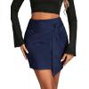 imageLYANER Womens Faux Suede Solid High Waist TwistFront Zipper Mini ALine Short SkirtNavy Blue