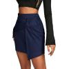 imageLYANER Womens Faux Suede Solid High Waist TwistFront Zipper Mini ALine Short SkirtNavy Blue