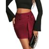 imageLYANER Womens Faux Suede Solid High Waist TwistFront Zipper Mini ALine Short SkirtWine Red