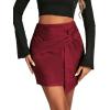 imageLYANER Womens Faux Suede Solid High Waist TwistFront Zipper Mini ALine Short SkirtWine Red