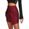 imageLYANER Womens Faux Suede Solid High Waist TwistFront Zipper Mini ALine Short SkirtWine Red