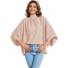 imageLYANER Womens Mock Neck Pleated Batwing Sleeve Drape Tie Back Blouse Shirt TopBeige