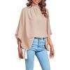 imageLYANER Womens Mock Neck Pleated Batwing Sleeve Drape Tie Back Blouse Shirt TopBeige