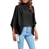 imageLYANER Womens Mock Neck Pleated Batwing Sleeve Drape Tie Back Blouse Shirt TopBlack