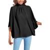imageLYANER Womens Mock Neck Pleated Batwing Sleeve Drape Tie Back Blouse Shirt TopBlack