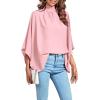 imageLYANER Womens Mock Neck Pleated Batwing Sleeve Drape Tie Back Blouse Shirt TopPink