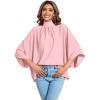 imageLYANER Womens Mock Neck Pleated Batwing Sleeve Drape Tie Back Blouse Shirt TopPink