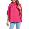 imageLYANER Womens Mock Neck Pleated Batwing Sleeve Drape Tie Back Blouse Shirt TopRose