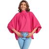 imageLYANER Womens Mock Neck Pleated Batwing Sleeve Drape Tie Back Blouse Shirt TopRose