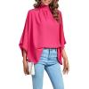 imageLYANER Womens Mock Neck Pleated Batwing Sleeve Drape Tie Back Blouse Shirt TopRose