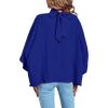 imageLYANER Womens Mock Neck Pleated Batwing Sleeve Drape Tie Back Blouse Shirt TopRoyal Blue
