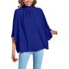imageLYANER Womens Mock Neck Pleated Batwing Sleeve Drape Tie Back Blouse Shirt TopRoyal Blue