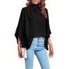 imageLYANER Womens Mock Neck Pleated Batwing Sleeve Drape Tie Back Blouse Shirt TopSolid Black