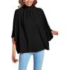 imageLYANER Womens Mock Neck Pleated Batwing Sleeve Drape Tie Back Blouse Shirt TopSolid Black