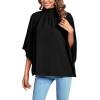 imageLYANER Womens Mock Neck Pleated Batwing Sleeve Drape Tie Back Blouse Shirt TopSolid Black