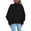 imageLYANER Womens Mock Neck Pleated Batwing Sleeve Drape Tie Back Blouse Shirt TopSolid Black
