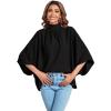 imageLYANER Womens Mock Neck Pleated Batwing Sleeve Drape Tie Back Blouse Shirt TopSolid Black